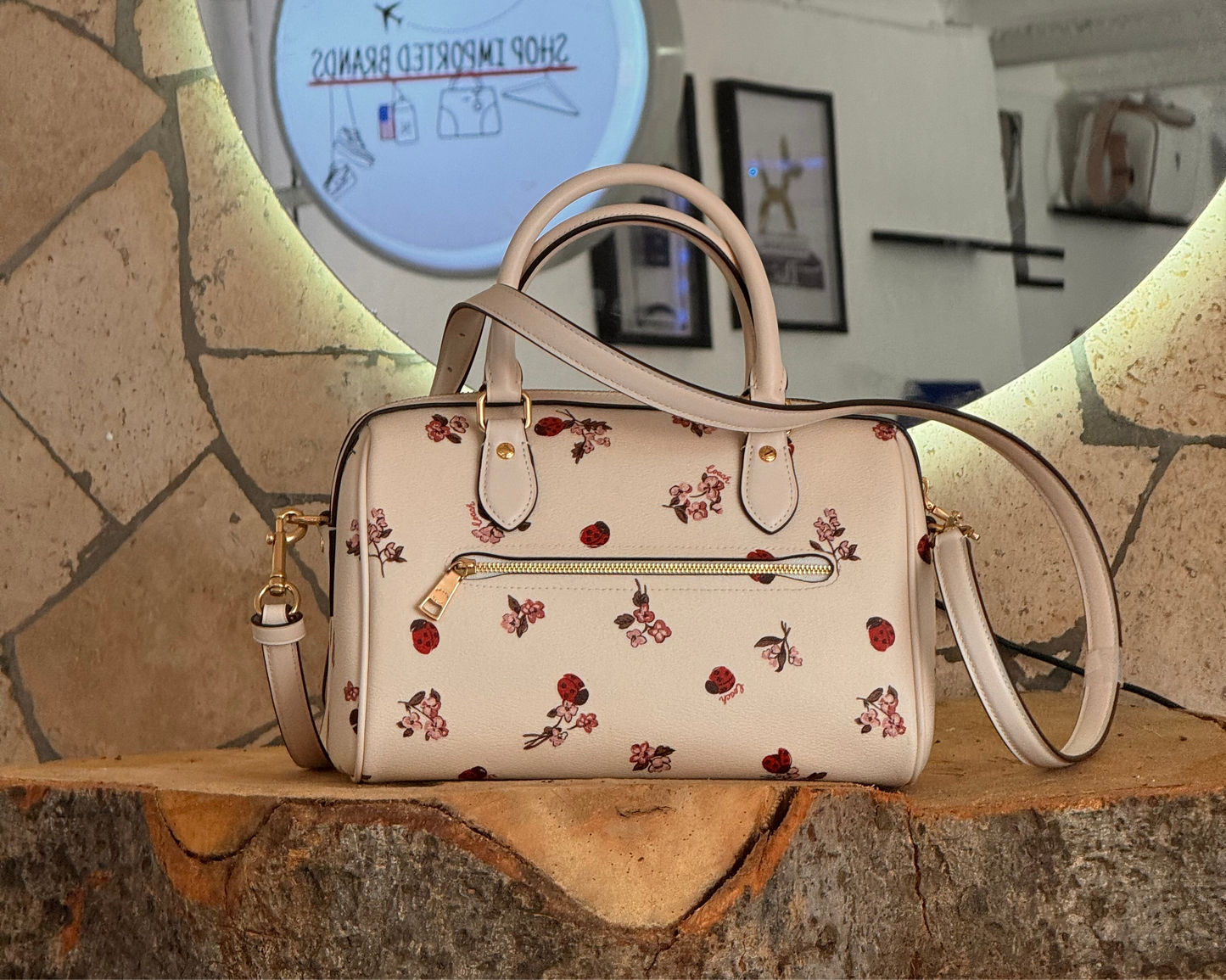 COACH ROWAN SATCHEL WITH LADYBUG FLORAL